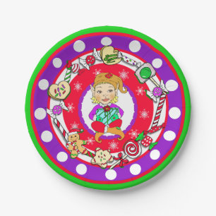 Assiettes En Carton Christmas Elf Girl Whimsical Candy Polka Dot