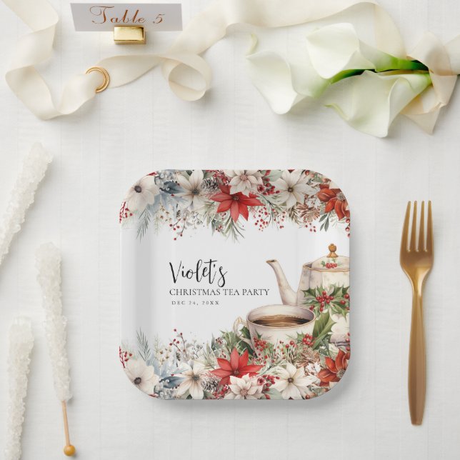 Assiettes En Carton Christmas Floral Afternoon Tea Holiday Party (Mariage)