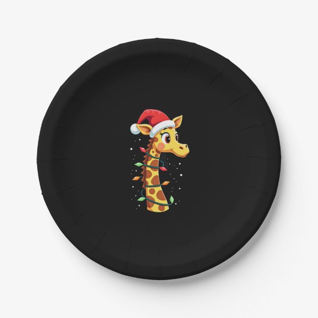 Assiettes En Carton Christmas Giraffe Santa Hat Lights Giraffe Men Wom (Devant)