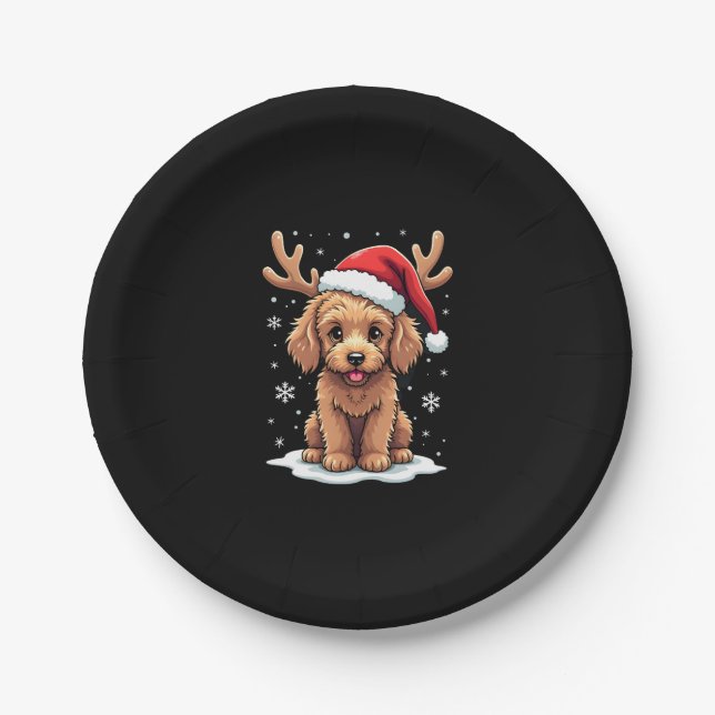 Assiettes En Carton Christmas Goldendoodle Dog Reindeer Holiday Doodle (Devant)