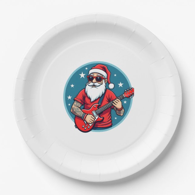 Assiettes En Carton Christmas guitarist  Rockmusic Christmas (1) (Devant)