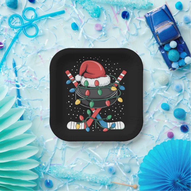 Assiettes En Carton Christmas Hockey Xmas Santa Sports Hat Ball  (Fête)