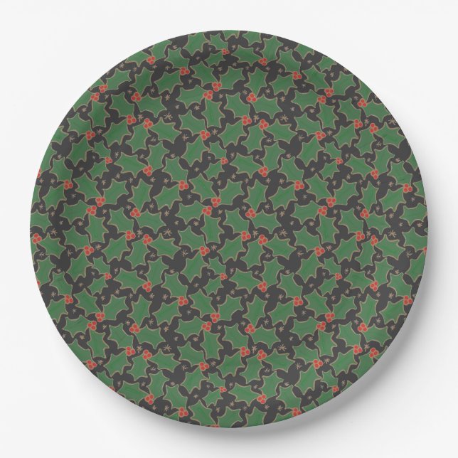 Assiettes En Carton Christmas Holly (Devant)