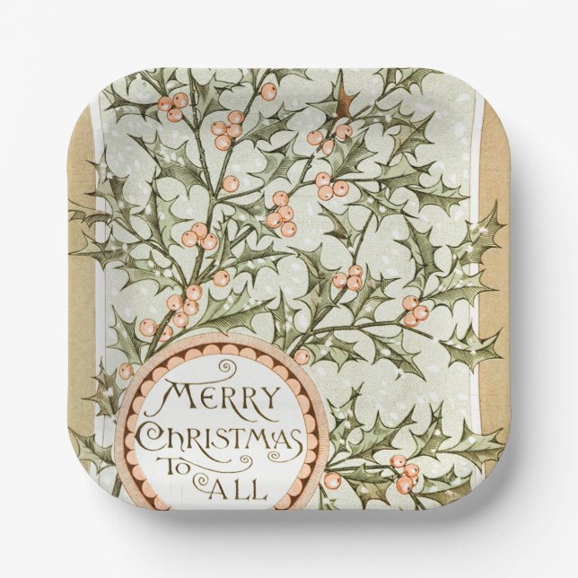 Assiettes En Carton Christmas Holly Jolie Antique Salutation (Recto)