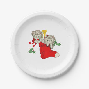 Assiettes En Carton Christmas Kittens Retro