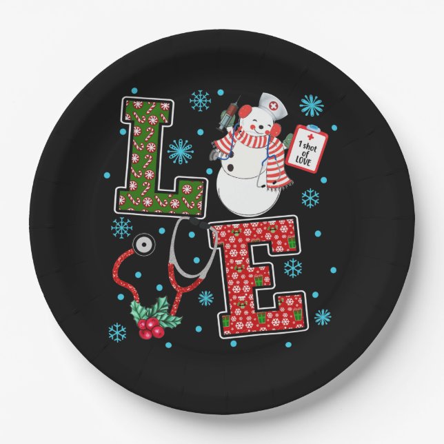 Assiettes En Carton Christmas Love Nurse mignonne Médicale Snowman Hol (Devant)