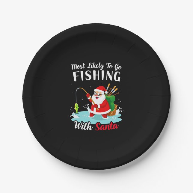 Assiettes En Carton Christmas Merry Christmas For Gift Fishing Santa (Devant)