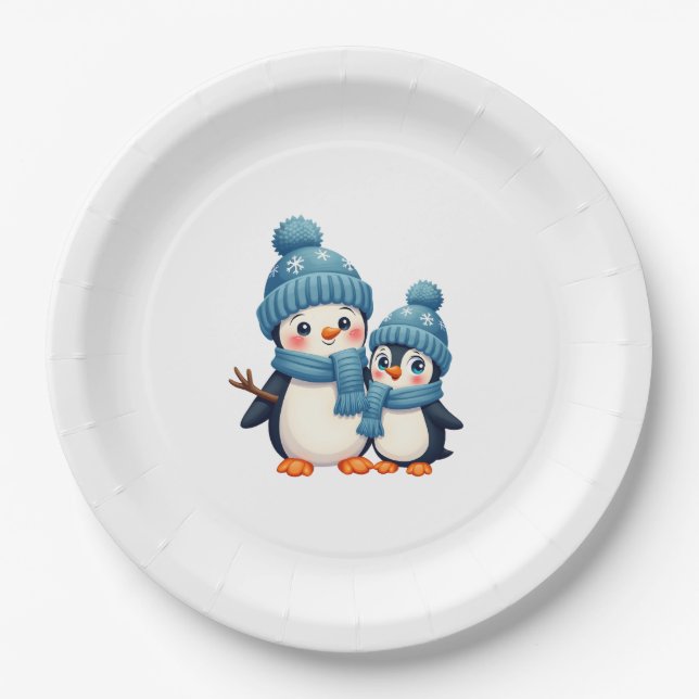 Assiettes En Carton Christmas Merry Christmas For Gift Penguin Snowman (Devant)