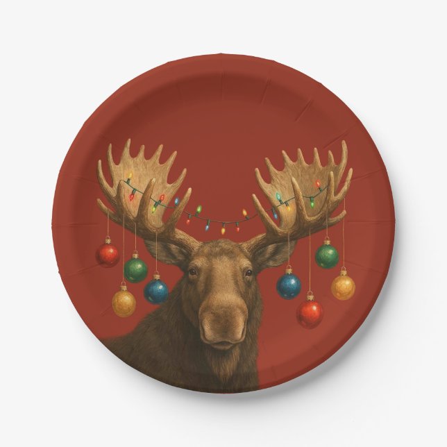 Assiettes En Carton Christmas Moose Paper plates. (Devant)