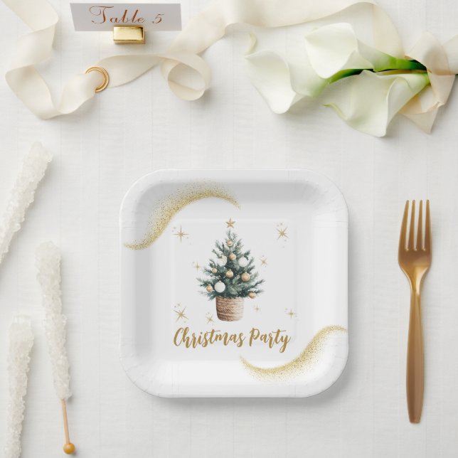 Assiettes En Carton Christmas Party Elegant Gold Dessert (Mariage)