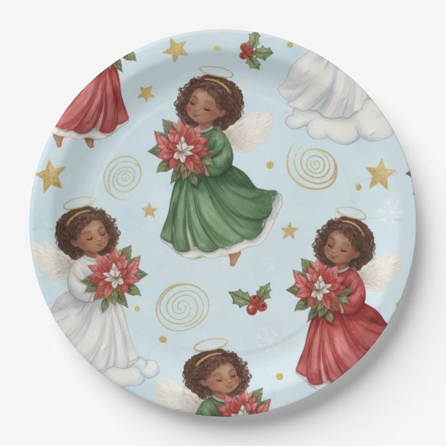 Assiettes En Carton Christmas Poinsettia Angels (Devant)