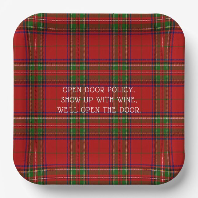 Assiettes En Carton Christmas Red Green Plaid Show up with Wine (Recto)