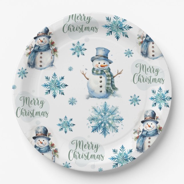 Assiettes En Carton Christmas Snowman (Devant)
