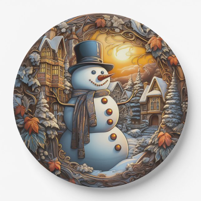 Assiettes En Carton Christmas Snowman Holiday (Devant)