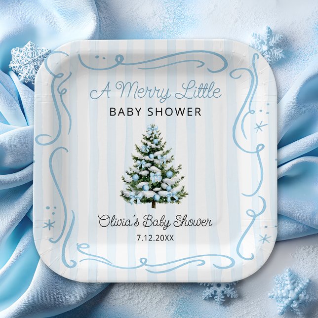 Assiettes En Carton Christmas Tree Blue Winter Baby Shower (Créateur téléchargé)