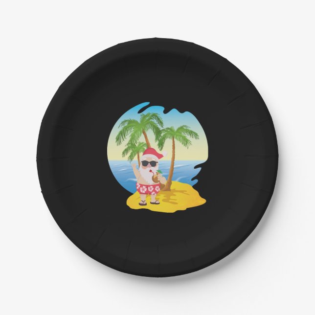 Assiettes En Carton Christmas Tropical Beach Funny Santa Claus (Devant)