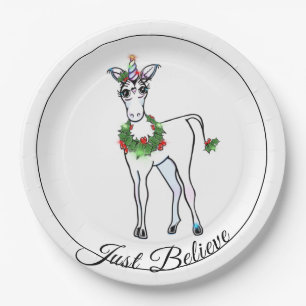 Assiettes En Carton Christmas Unicorn, juste croire