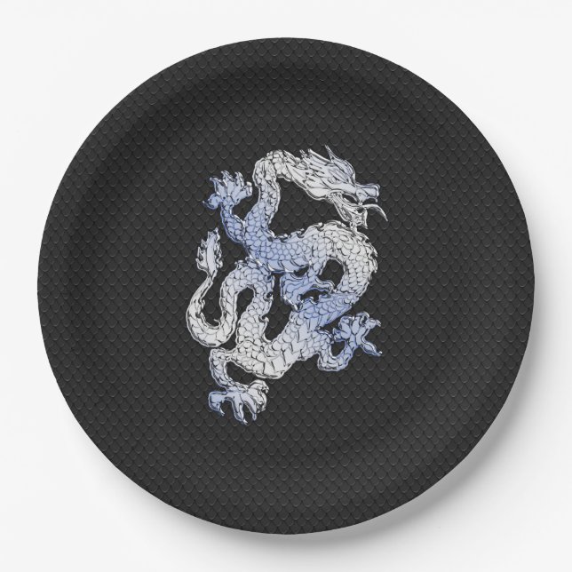 Assiettes En Carton Chrome comme Dragon sur Black Snake Peau Imprimer (Devant)