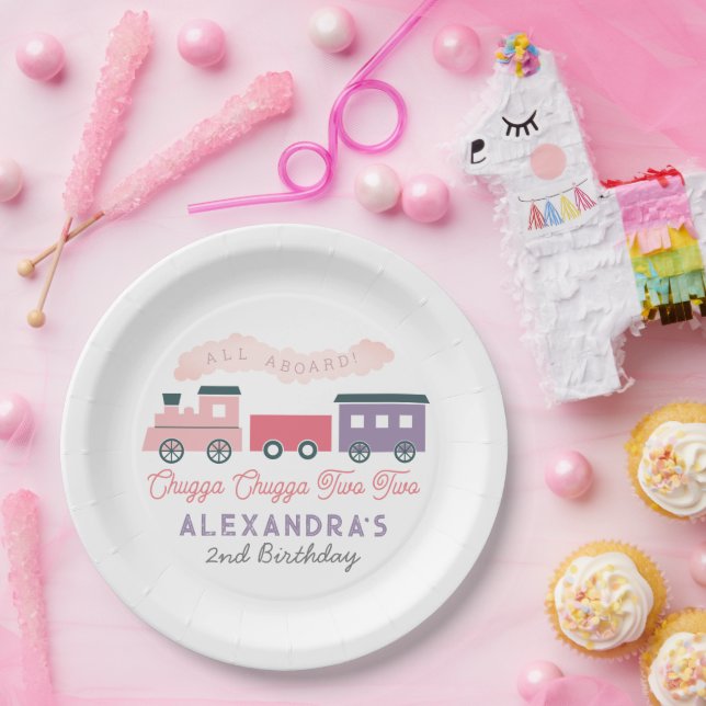 Assiettes En Carton Chugga Chugga Deux Train Rose Girl 2e Anniversaire (Fête)