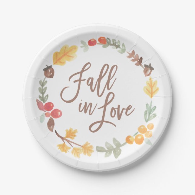 Assiettes En Carton Chute dans l'aquarelle d'automne d'amour (Devant)