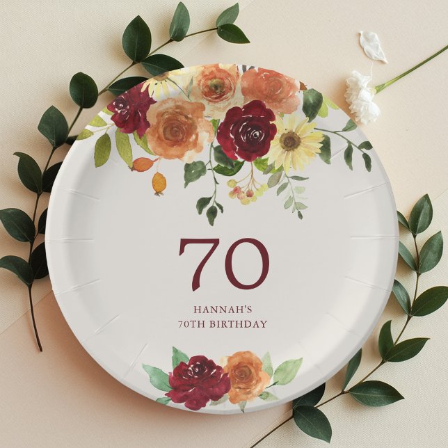 Assiettes En Carton Chute élégante | Automne Floral 70e anniversaire (Créateur téléchargé)