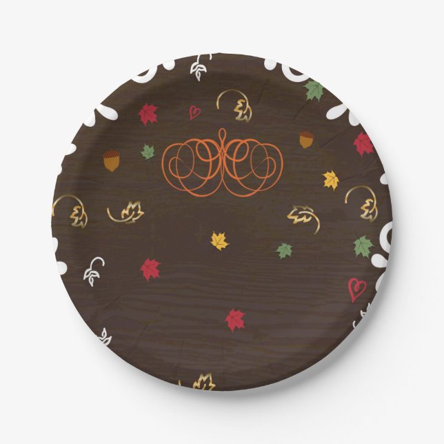 Assiettes En Carton Chute en amour Citrouille Feuilles et Baby shower  (Devant)