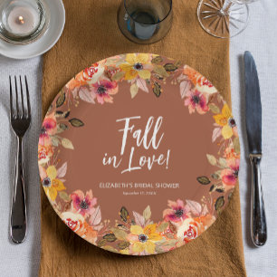 Assiettes En Carton Chute en amour Fête des mariées florale Terracotta
