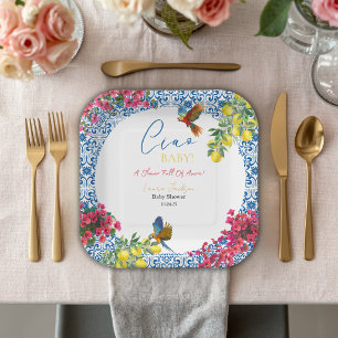 Assiettes En Carton Ciao Baby Carrelage Bleu Italien Citrons Baby Show