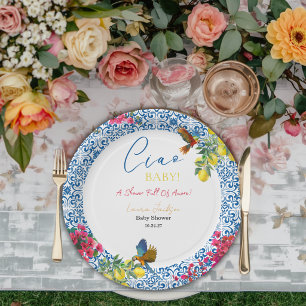 Assiettes En Carton Ciao Baby Carrelage Bleu Italien Citrons Baby Show