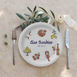 Assiettes En Carton Ciao Bambino Baby Shower Méditerranéen Italien