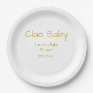 Assiettes En Carton ciao bébé jaune or pastel prénom date de naissance