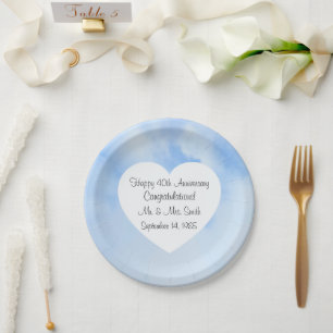 Assiettes En Carton Ciel bleu clair 40e anniversaire cœur