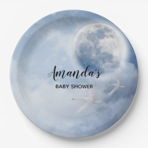 Assiettes En Carton Ciel bleu magique avec Baby shower de cygnes volan