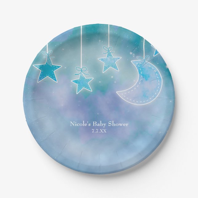 Assiettes En Carton Ciel céleste Galaxie Plaques de Baby shower cosmiq (Devant)
