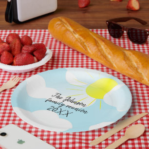 Assiettes En Carton Ciel d'été bleu soleil avec nuages Réunion en fami