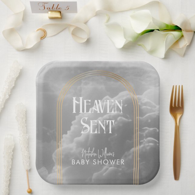 Assiettes En Carton Ciel envoyé nuages Golden Neutral Baby shower (Mariage)