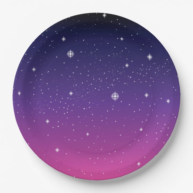 Assiettes En Carton Ciel nocturne étoilé violet foncé (Devant)