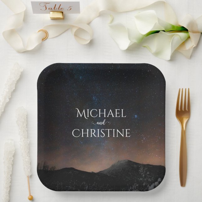 Assiettes En Carton Ciel nocturne mariage sous les étoiles (Mariage)