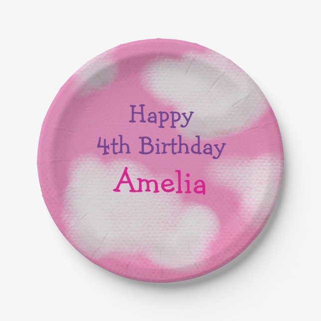 Assiettes En Carton Ciel rose et nuages moelleux Anniversaire (Devant)