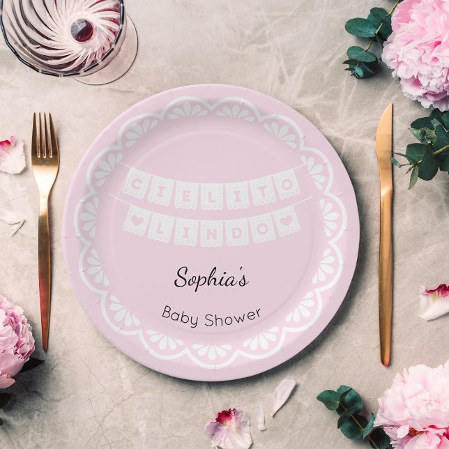 Assiettes En Carton Cielito Lindo Baby shower rose Plaque en papier (Créateur téléchargé)