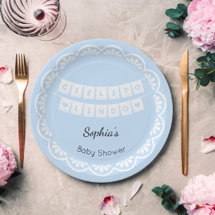 Assiettes En Carton Cielito Lindo Bleu Baby shower Plaque papier