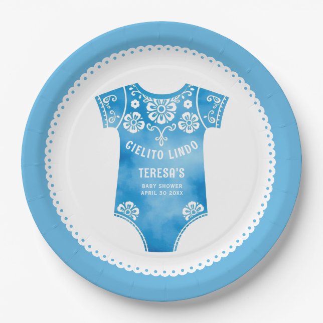 Assiettes En Carton Cielito Lindo carrosserie bleu garçon baby shower (Devant)
