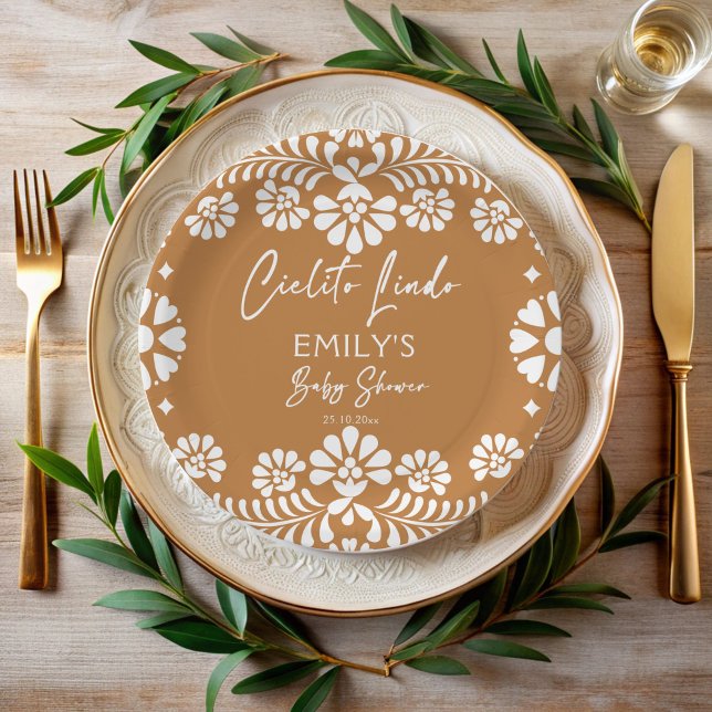 Assiettes En Carton Cielito lindo terracotta baby shower mexicain (Cielito lindo terracotta Mexican fiesta papel picado baby shower customized Paper Plates )