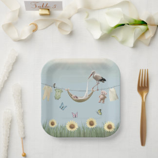 Assiettes En Carton Cigogne Tournesol Carré Neutre