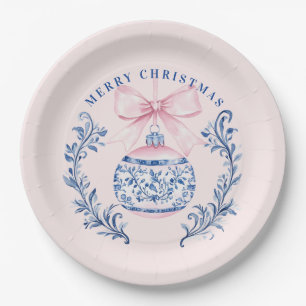 Assiettes En Carton Cimetière de Noël rose et bleu Damas