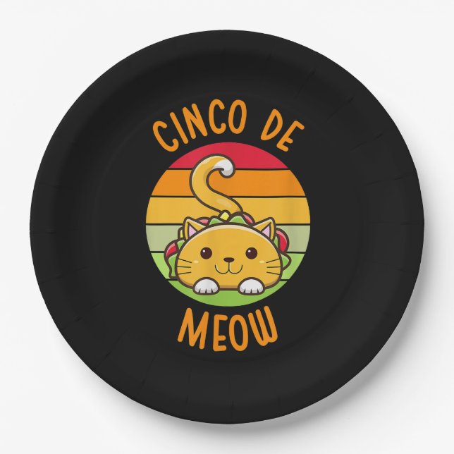 Assiettes En Carton Cinco De Meow Cinco De Mayo Funny Tacos Cat Lover (Devant)