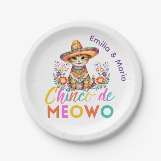Assiettes En Carton Cinco De Meowo Cute Cat Fiesta (Devant)