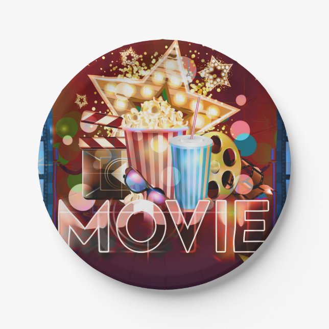Assiettes En Carton Cinéma Films Vidéo Nuit Anniversaire Fête (Devant)