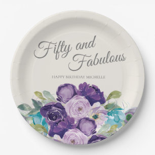 Assiettes En Carton Cinquante ans Fantastique Anniversaire Fleur Blanc