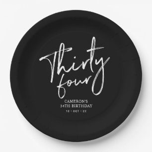 Assiettes En Carton Cinquante Black Modern Lettering 34e Anniversaire 